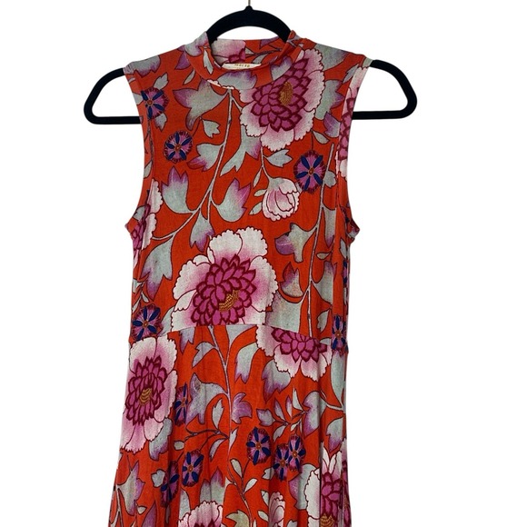 Maeve Anthropologie Cleary Orange Floral Stretch Asymmetrical Dress XS Stretch - Picture 8 of 9